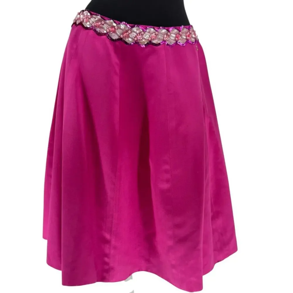 Chanel Embellished Fuchsia Silk Skirt – Fall 2000, Size 42
